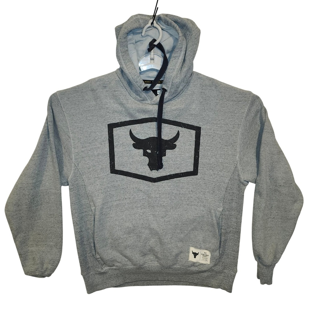 Under Armour Project Rock Brahma Bull Hoodie Gray Mens Large Sweatshirt Training